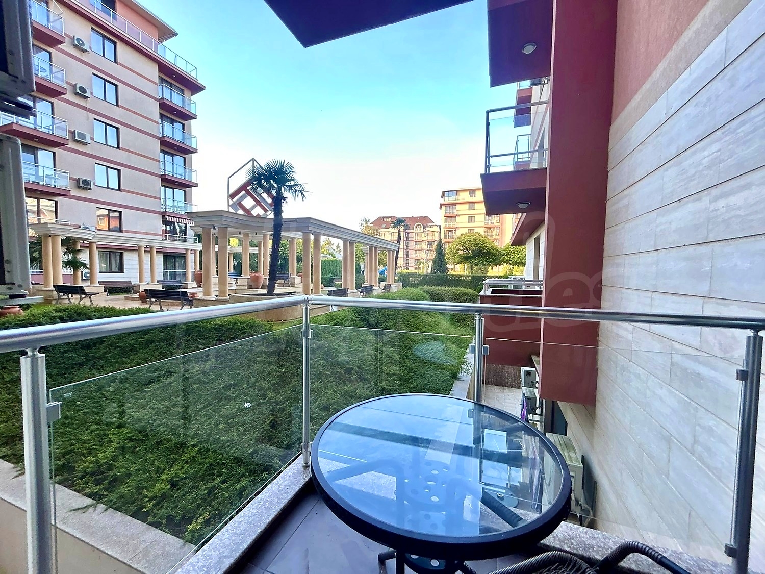 balcony, outside, view from balcony, green area
