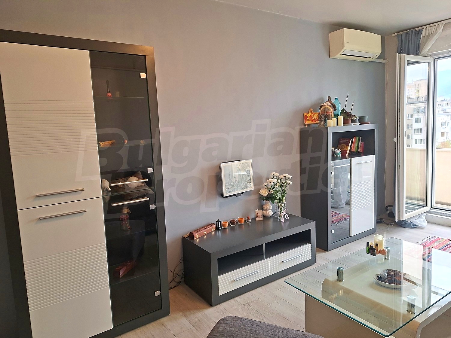 inside, living room, balcony, furnished