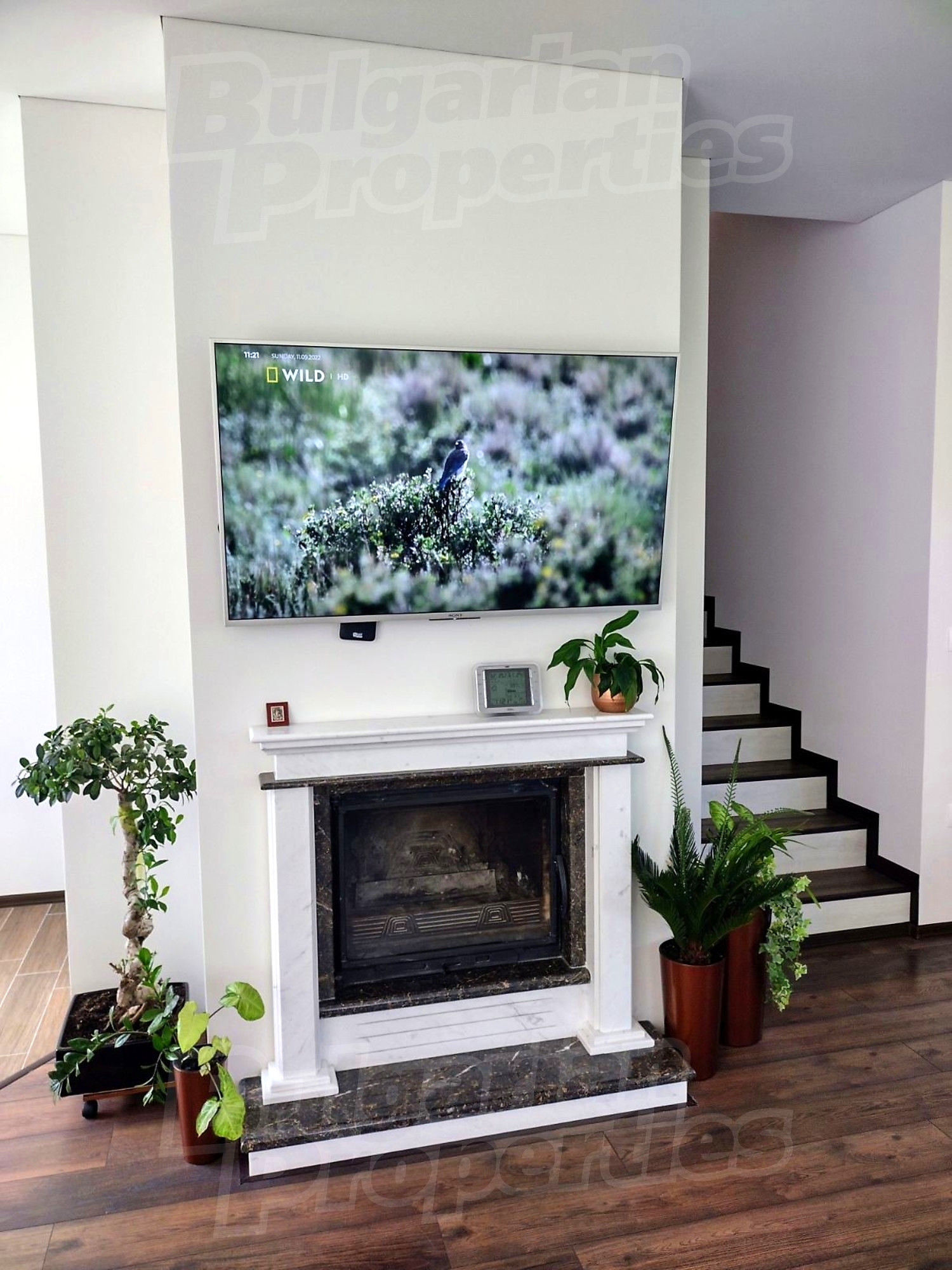inside, fireplace, stairs, furnished