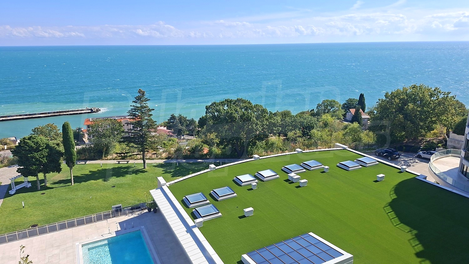 outside, pool, sea, green area, view from balcony