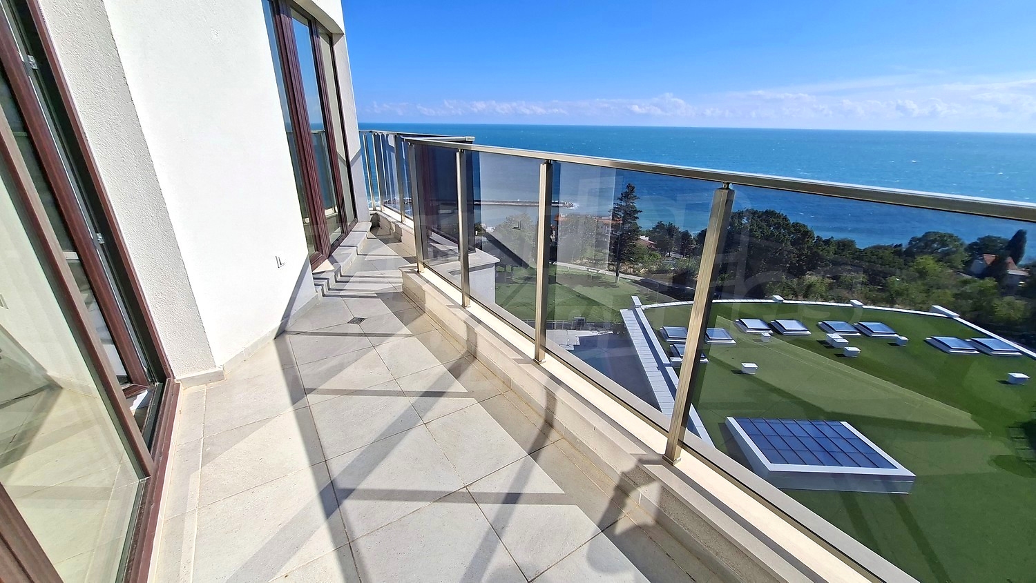 balcony, view from balcony, sea, green area