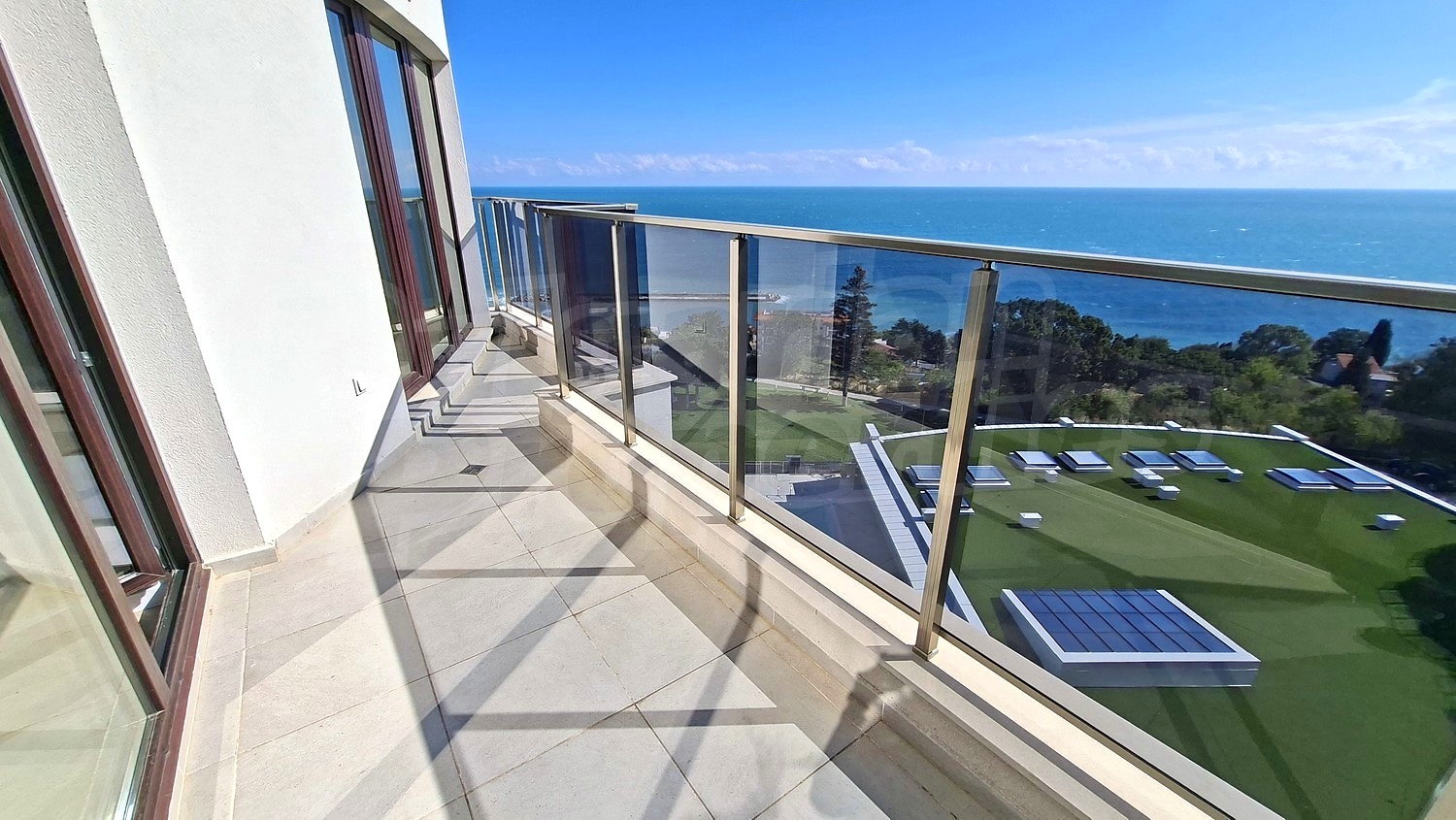 balcony, view from balcony, sea, green area
