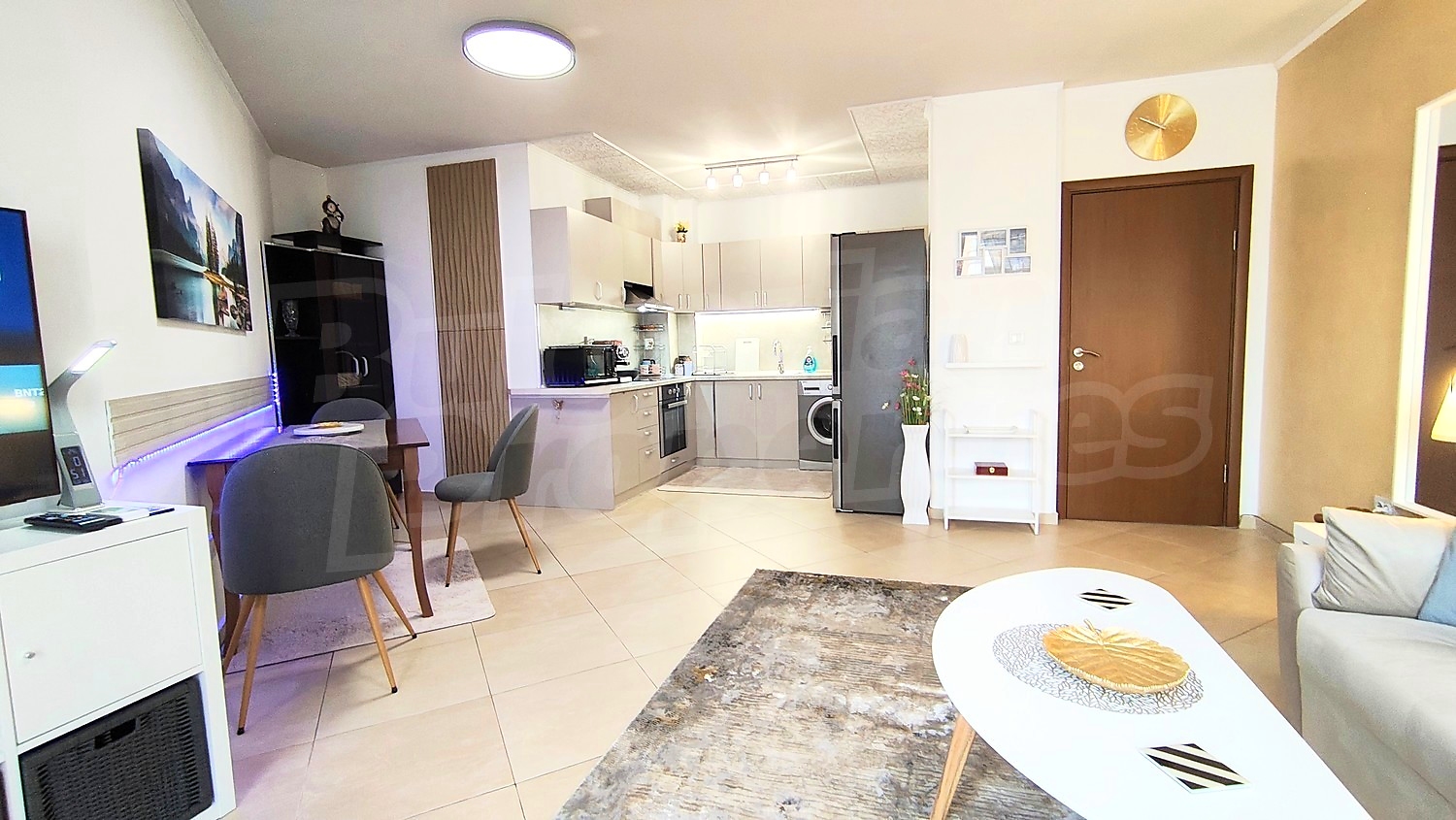 inside, kitchen, living room, furnished