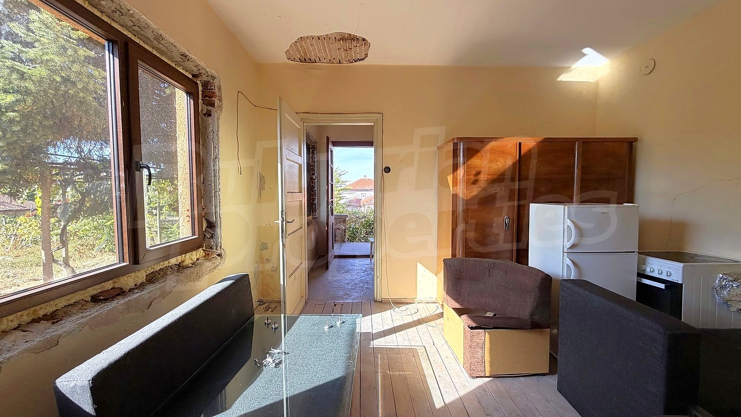 inside, living room, furnished, view from balcony
