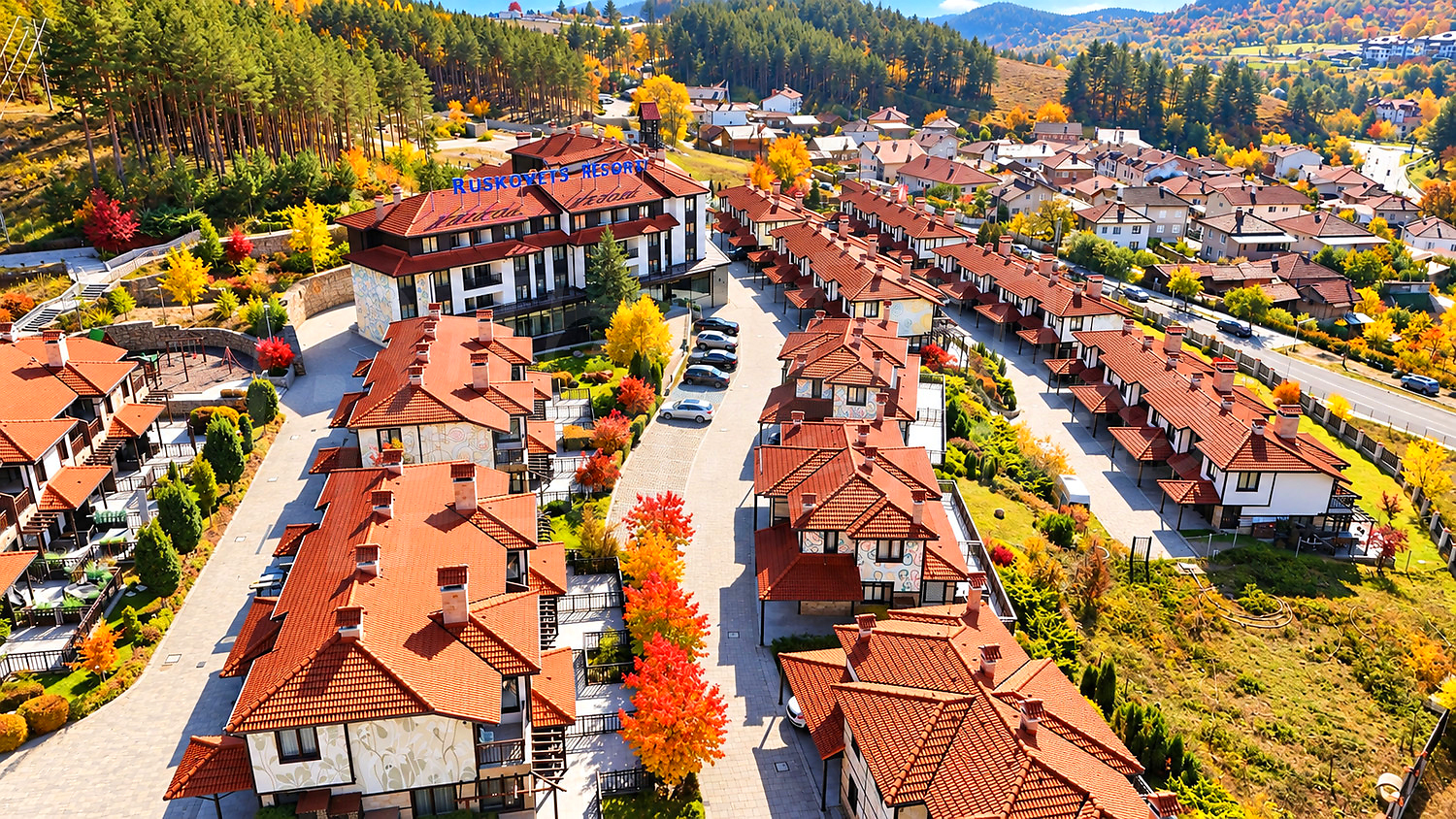 outside, facade, garden, mountain, parking, green area
