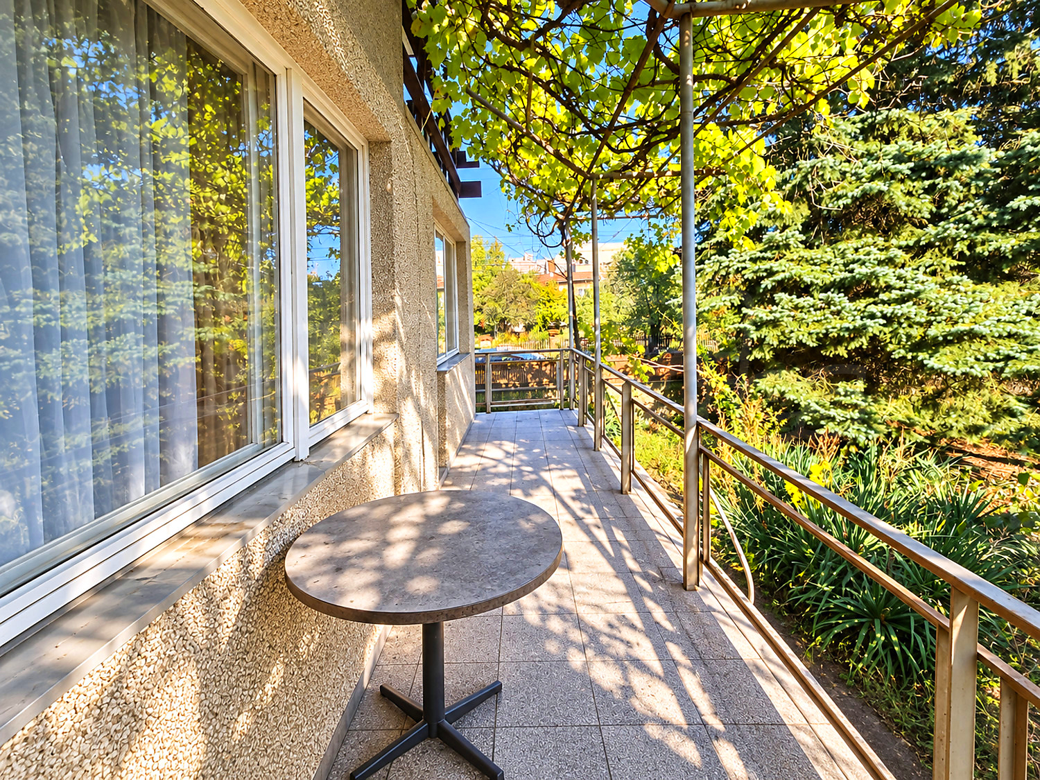 balcony, outside, garden, view from balcony, green area
