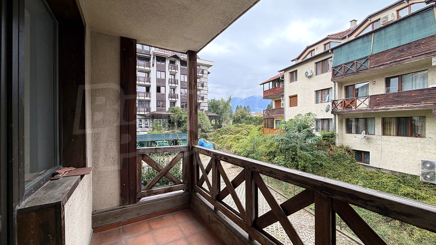 balcony, outside, view from balcony, mountain