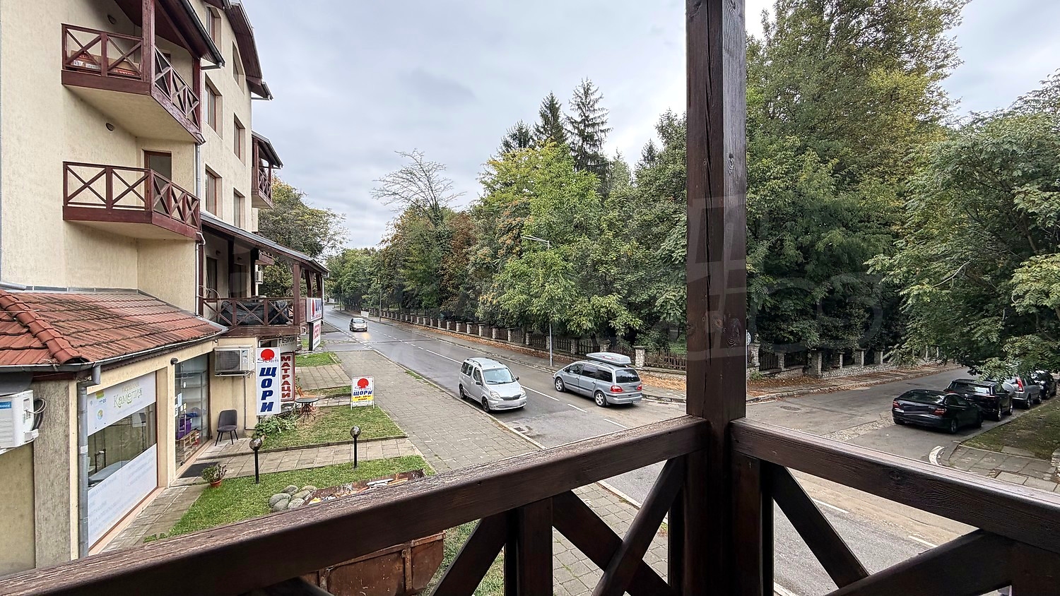 outside, view from balcony, balcony, green area