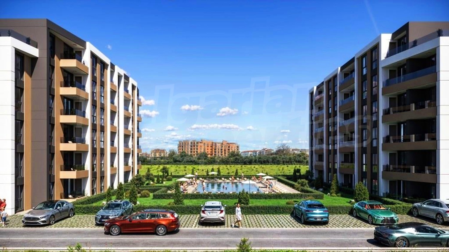 outside, facade, garden, parking, pool, green area