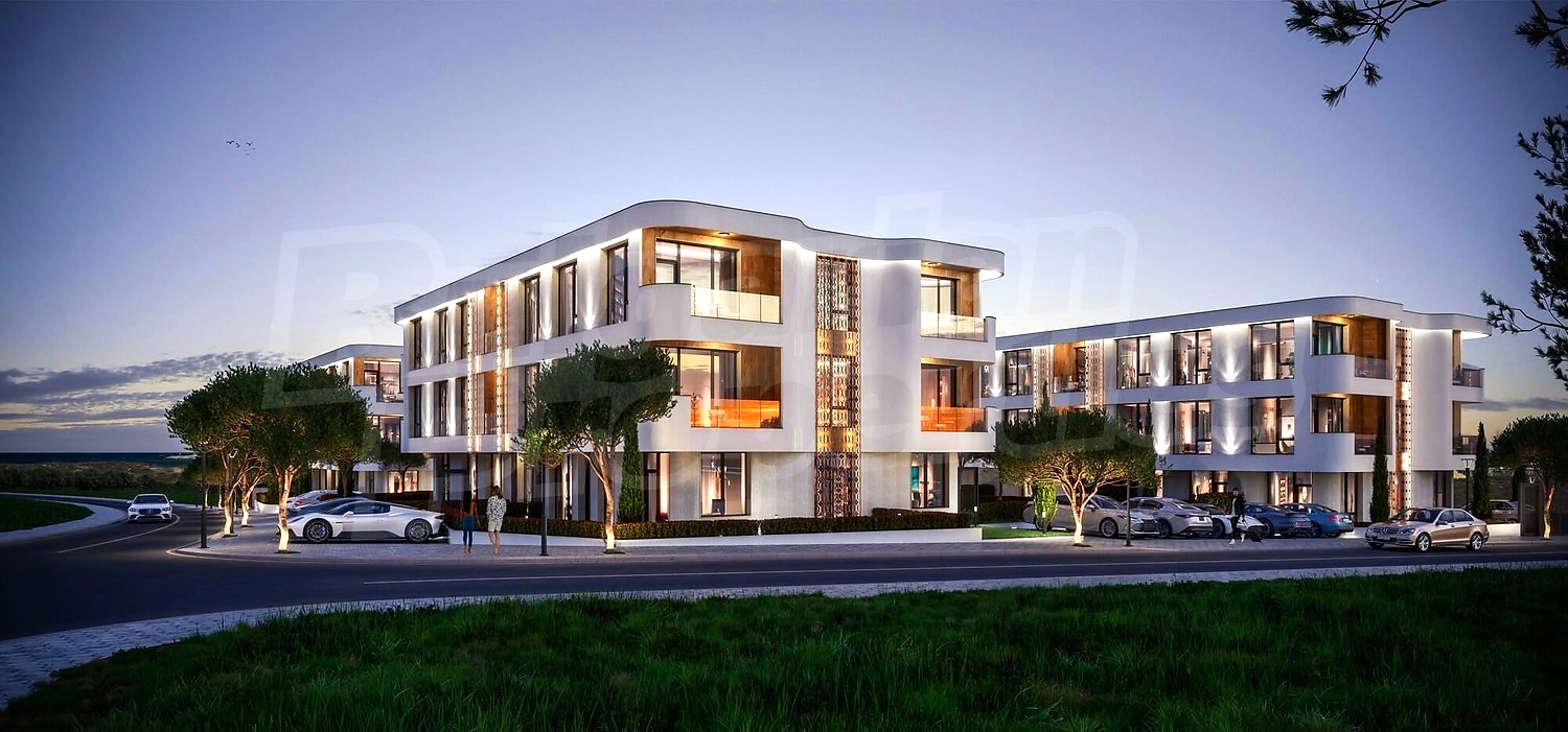 facade, outside, parking, green area