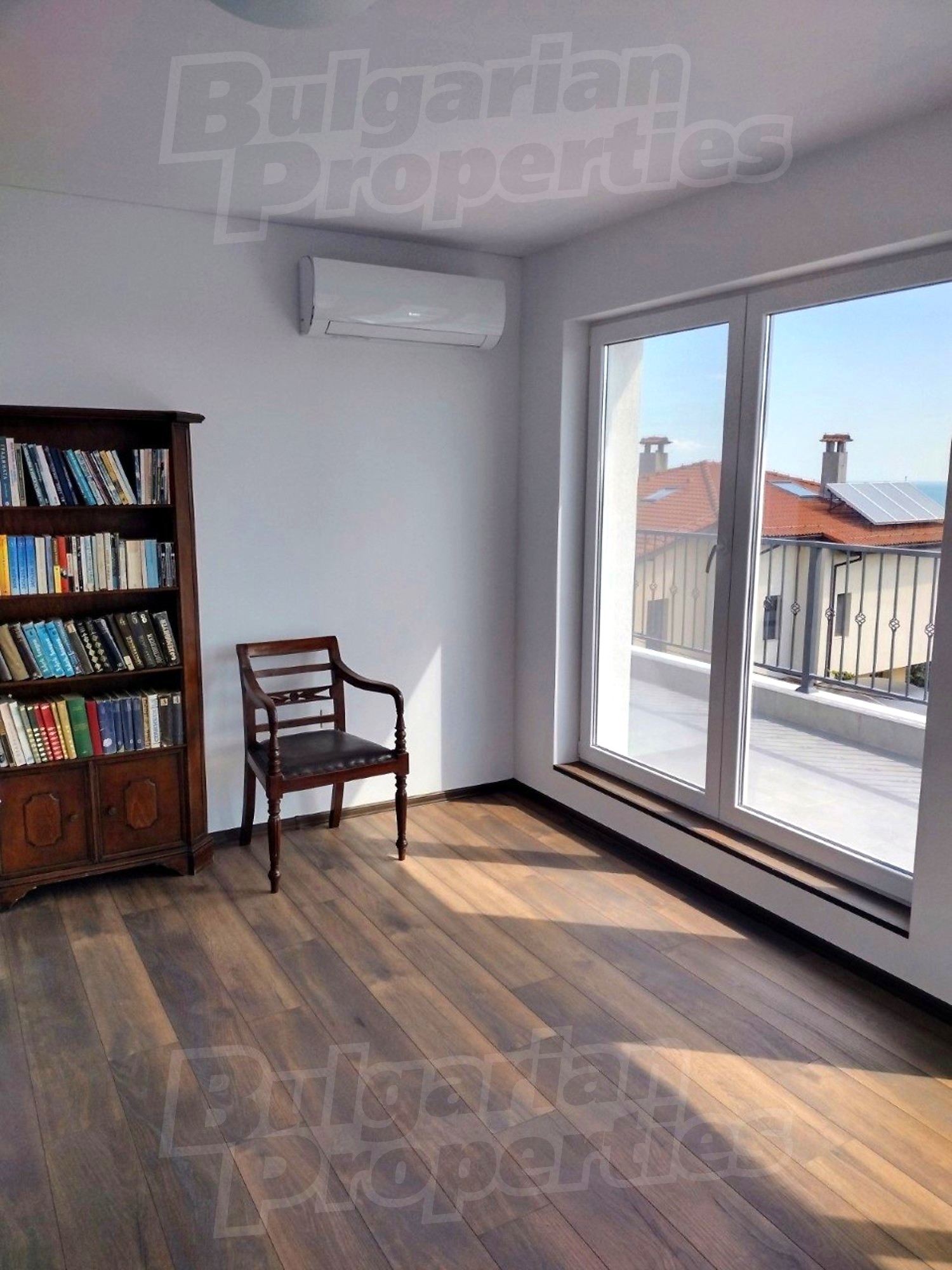 inside, living room, balcony, view from balcony, furnished
