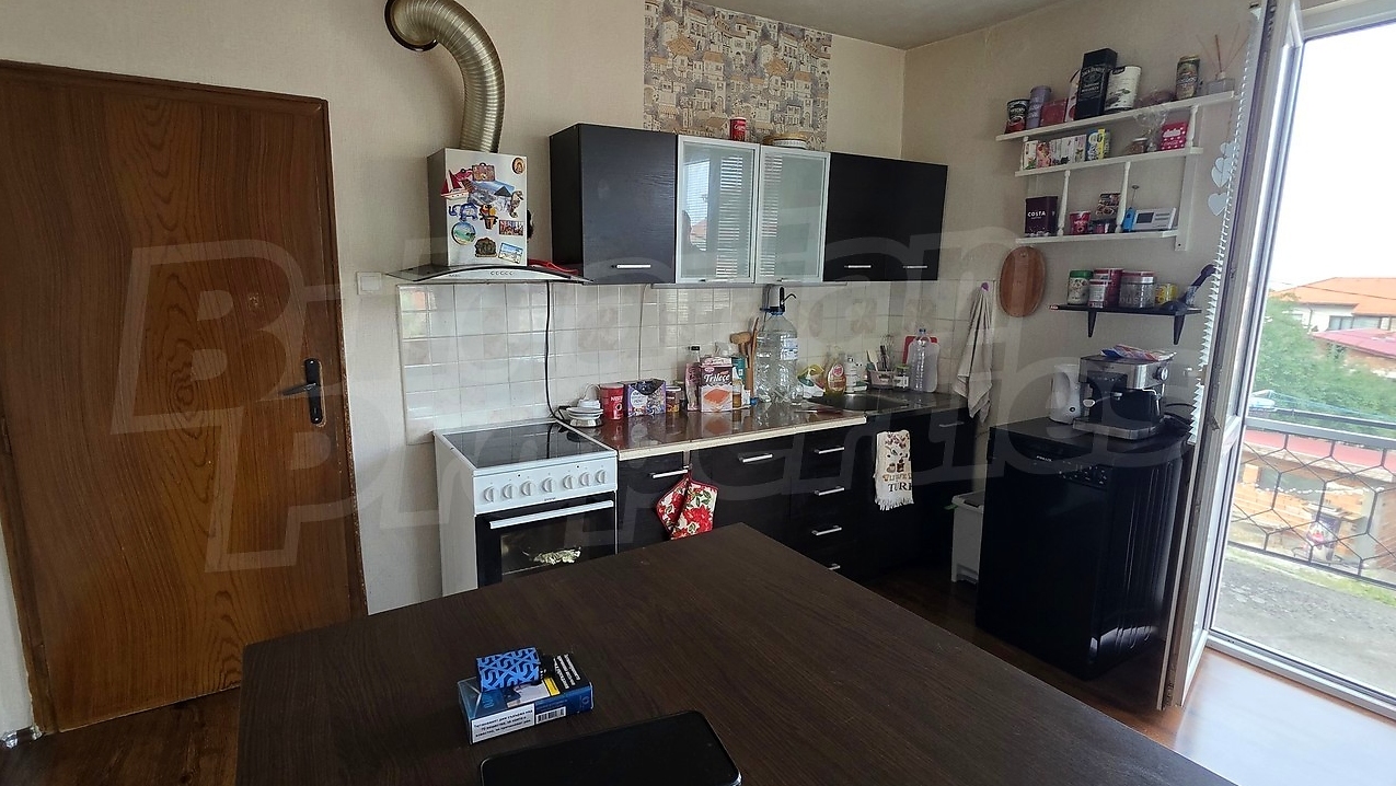 inside, kitchen, view from balcony