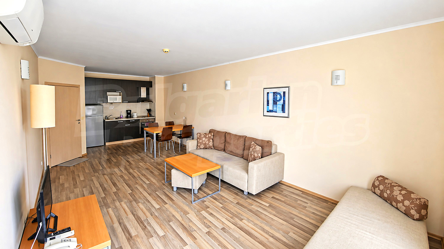 inside, living room, kitchen, furnished