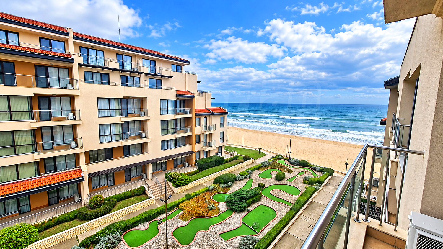 balcony, view from balcony, sea, facade, garden