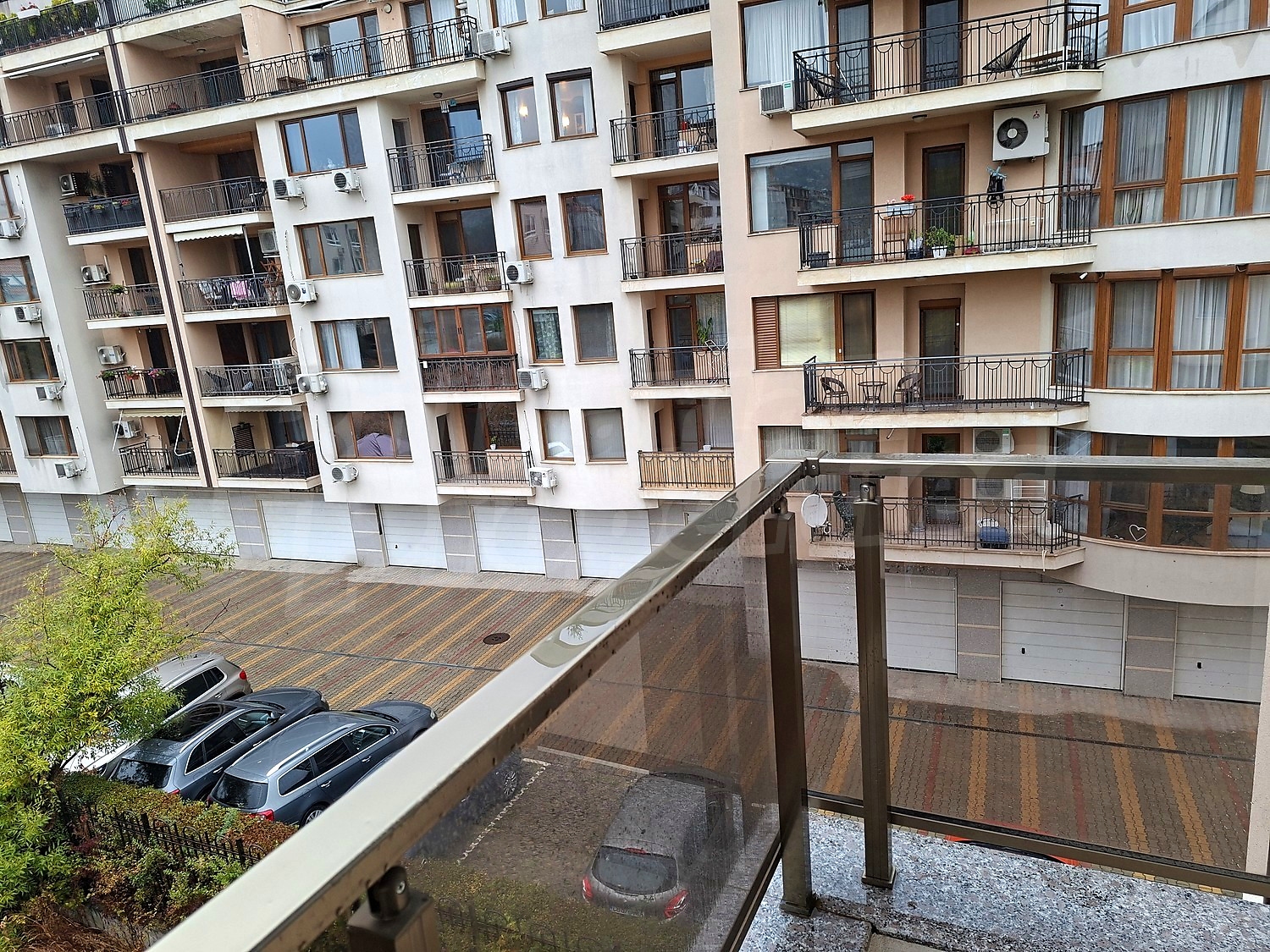 outside, view from balcony, facade, parking