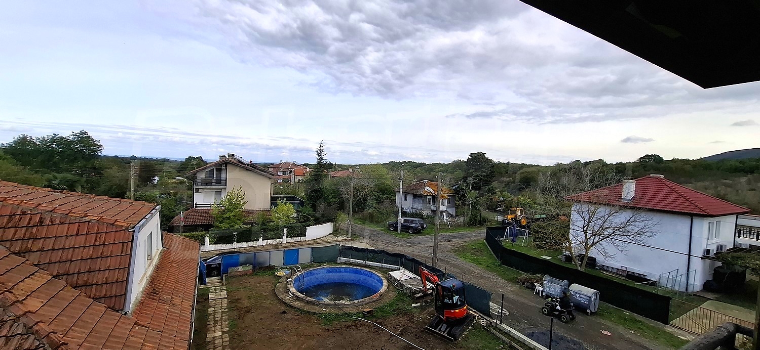 outside, garden, pool, view from balcony