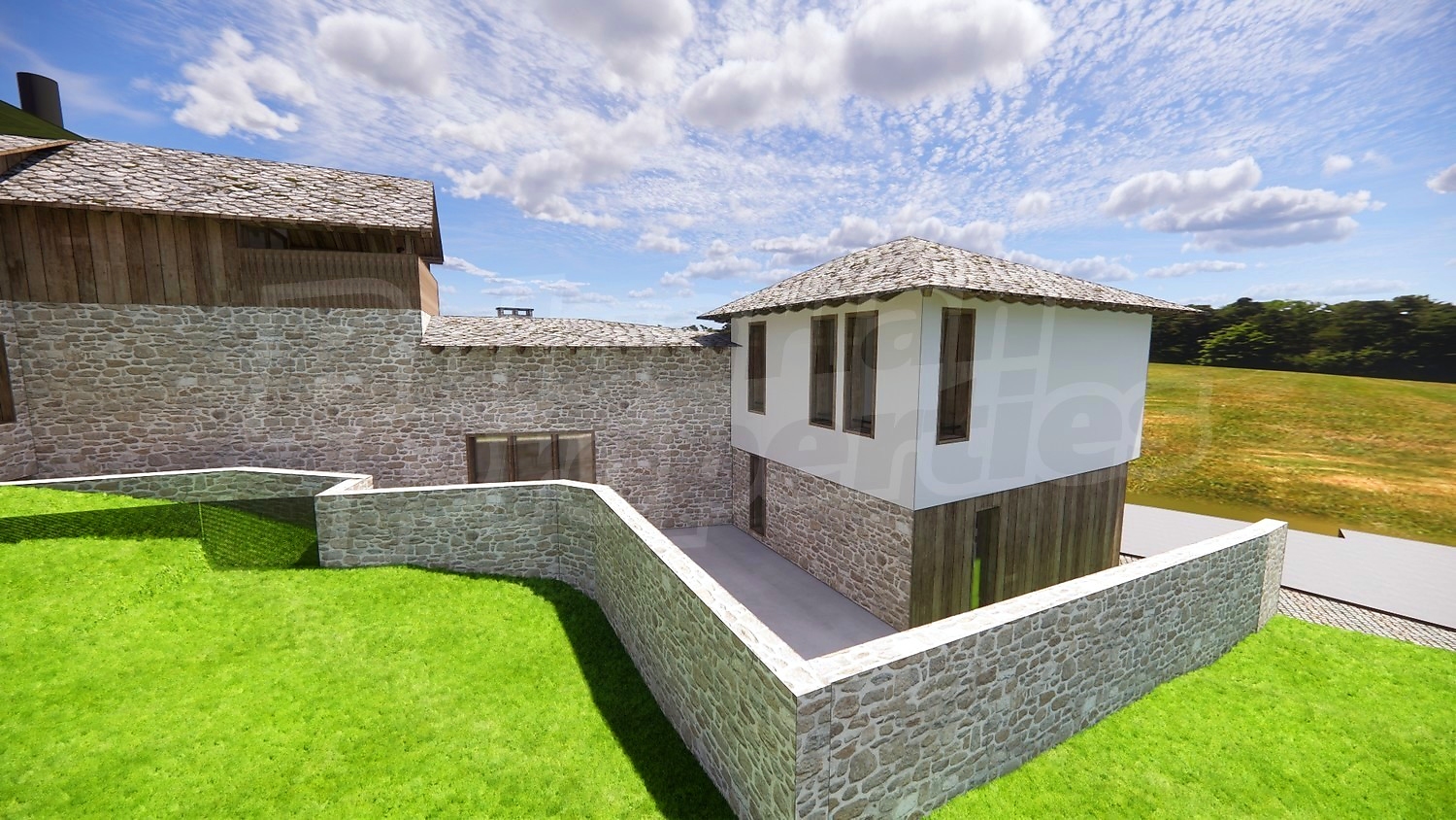outside, facade, green area