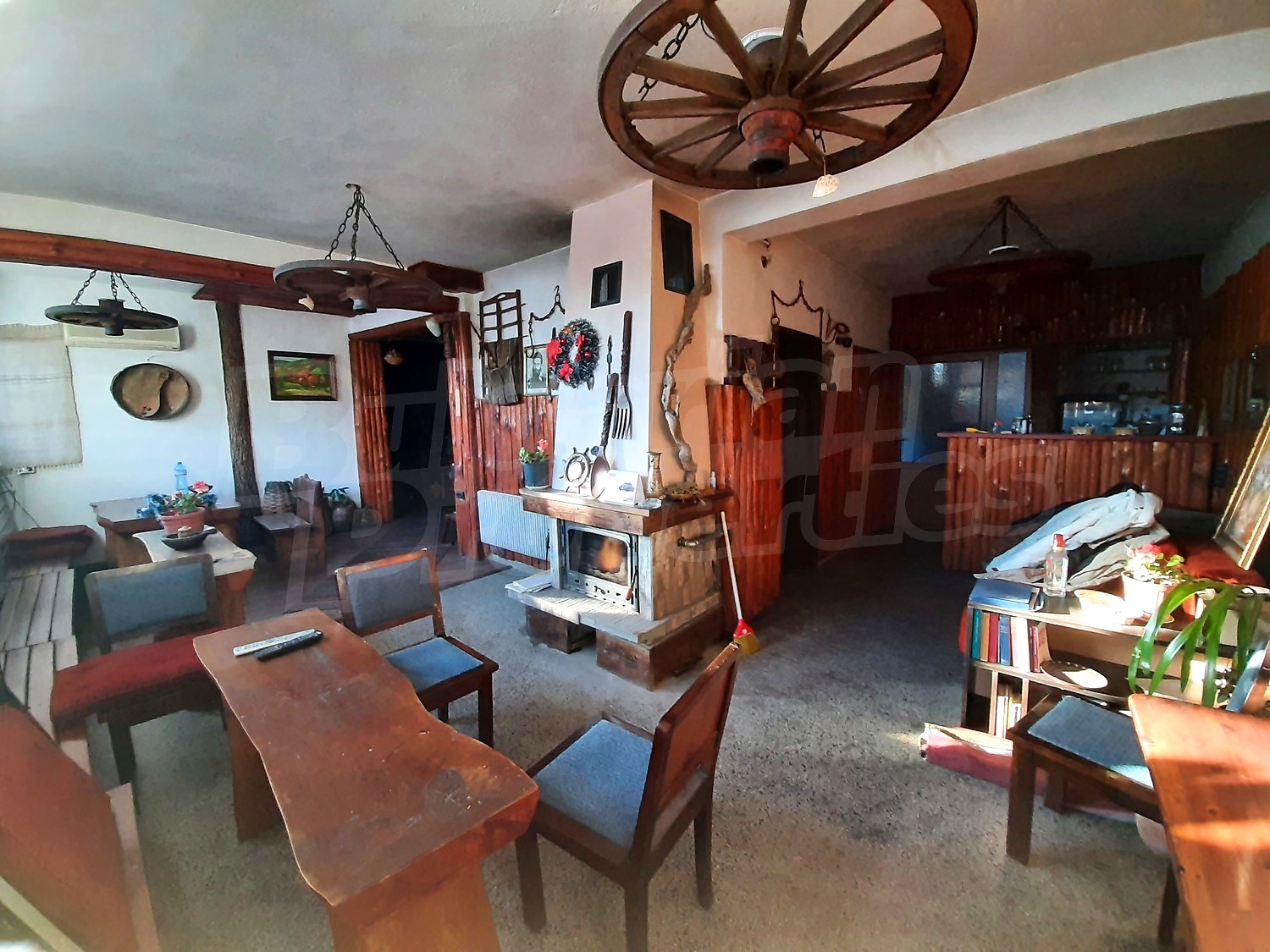 inside, living room, furnished, fireplace