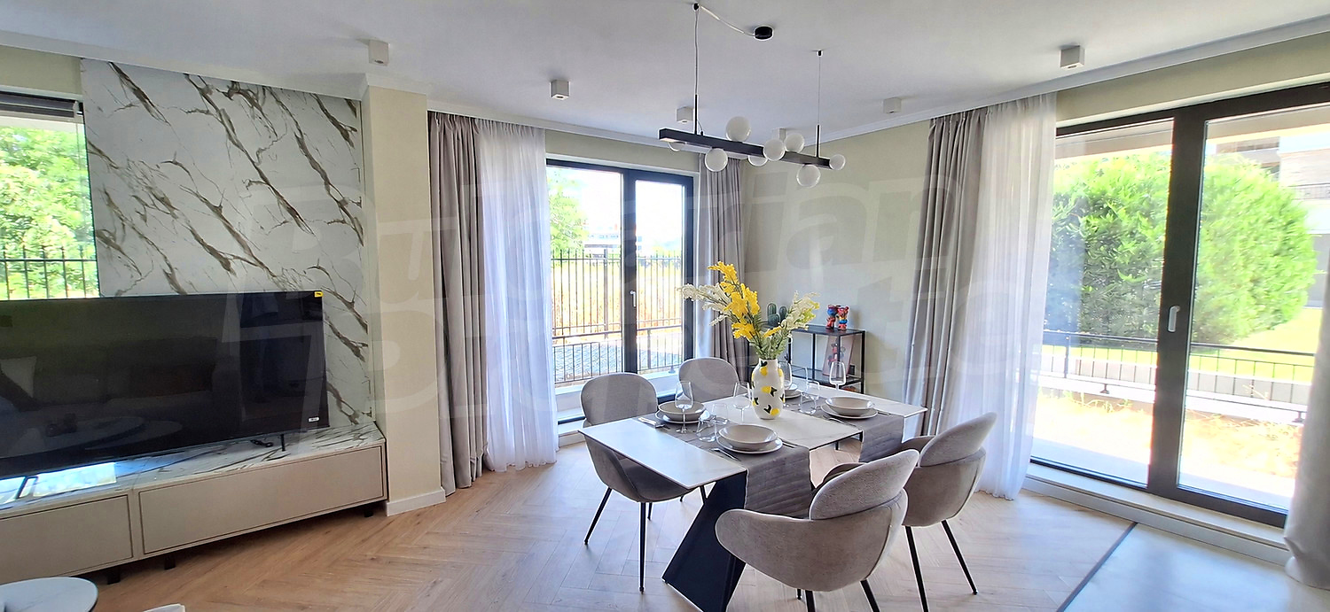 inside, living room, furnished, view from balcony