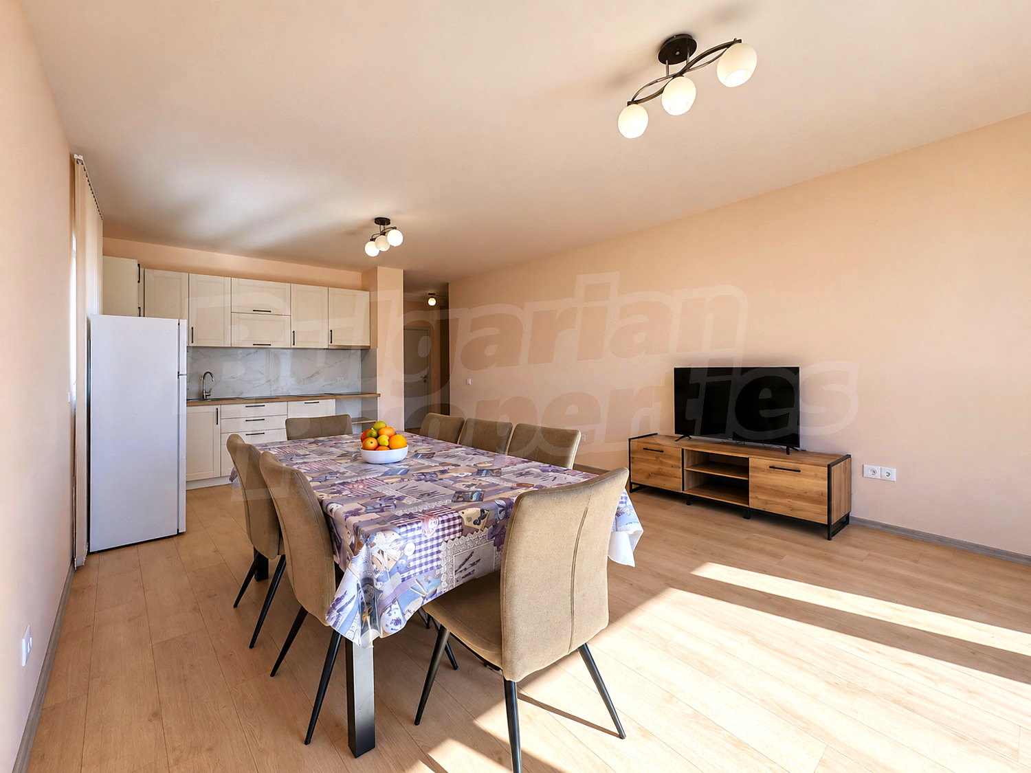 inside, kitchen, living room, furnished