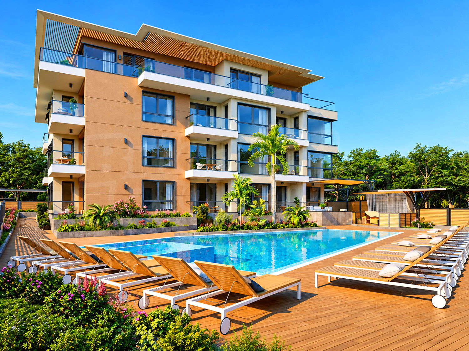 outside, pool, facade, garden