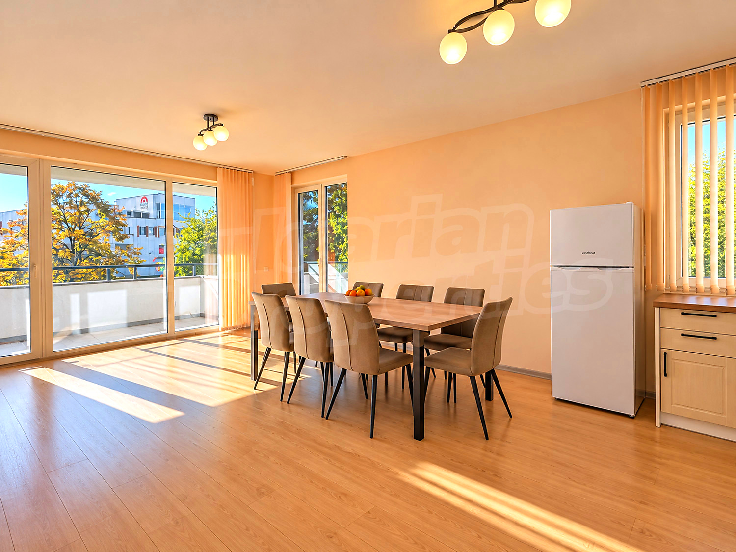 inside, living room, furnished, view from balcony