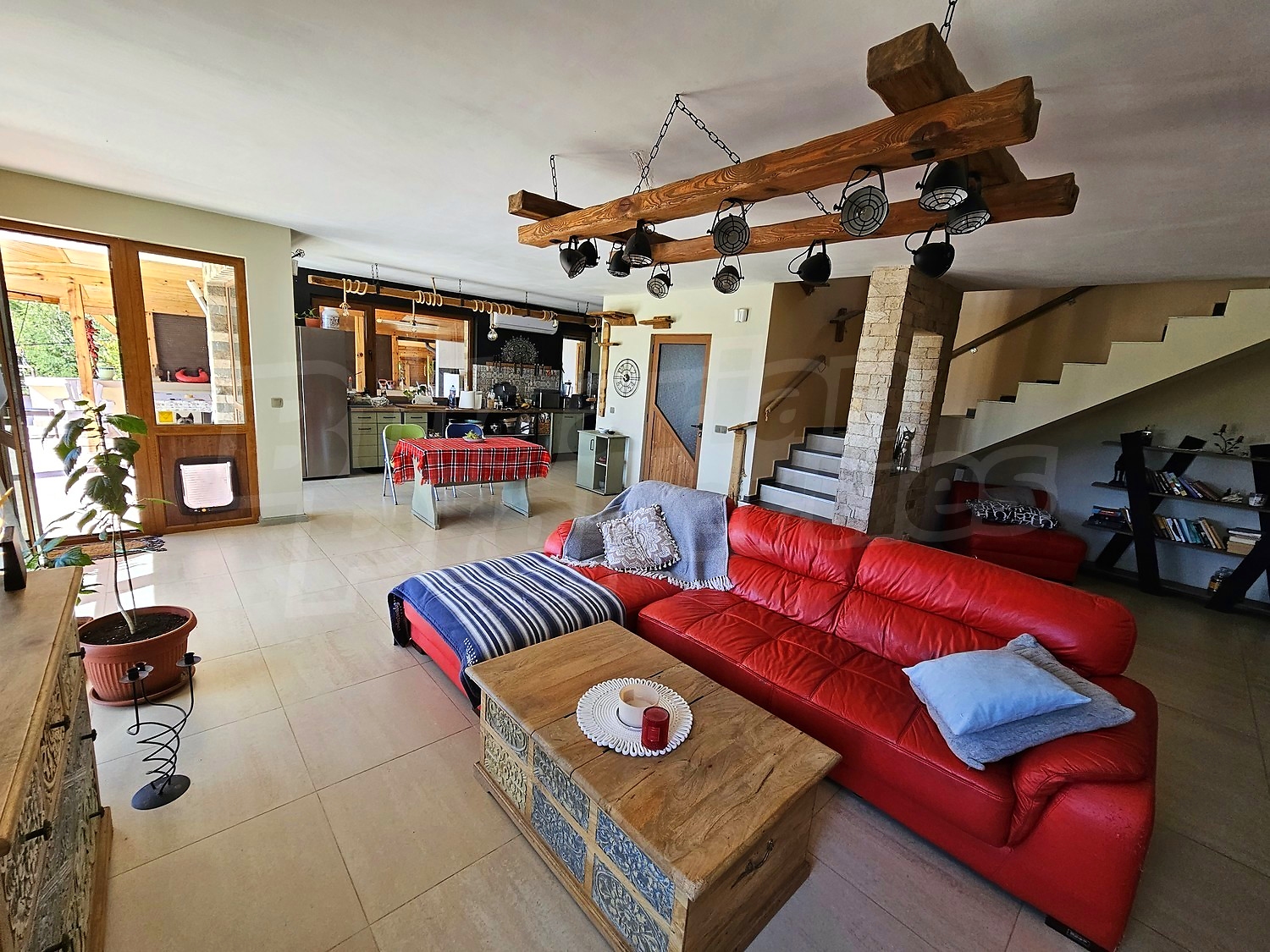inside, living room, kitchen, furnished
