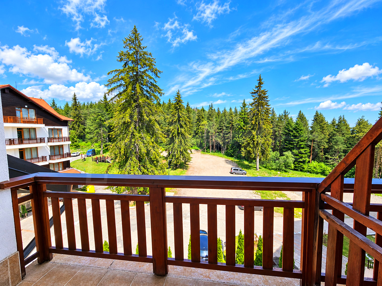 balcony, outside, view from balcony, green area