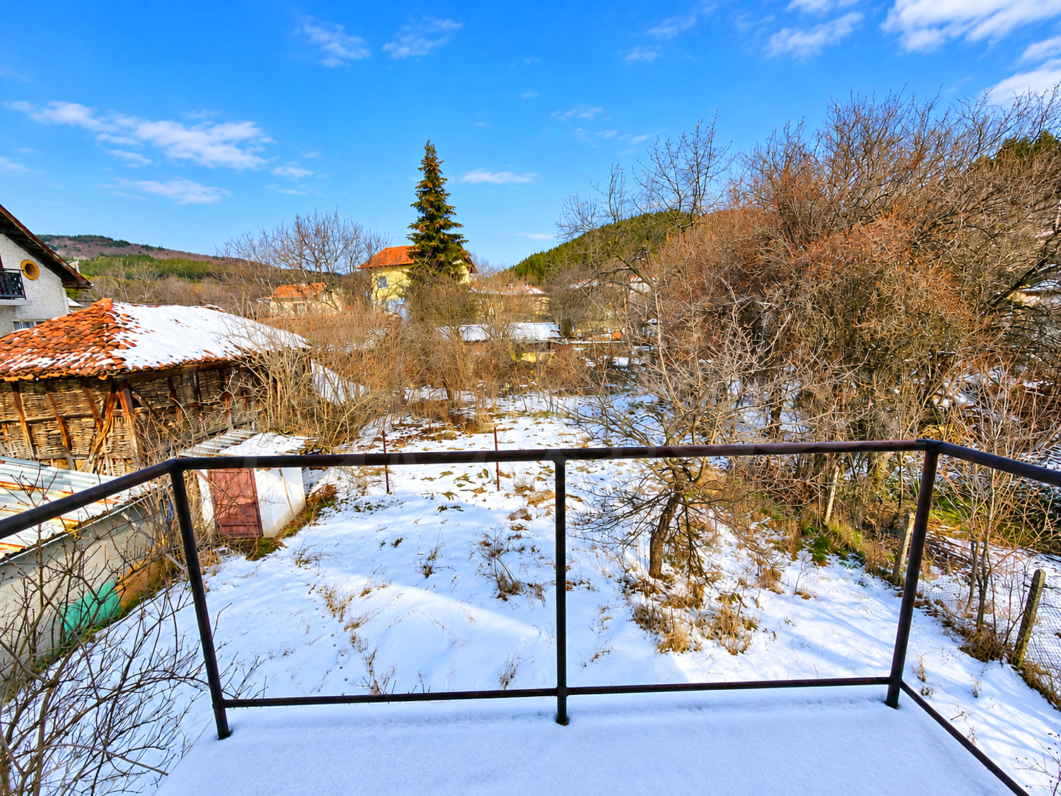 outside, view from balcony, mountain, garden