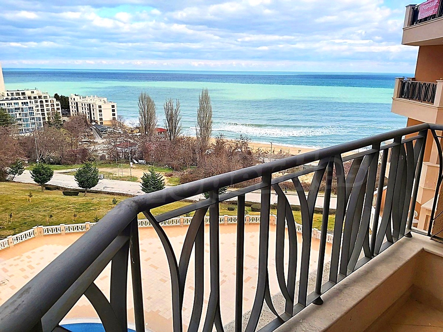 balcony, outside, view from balcony, sea