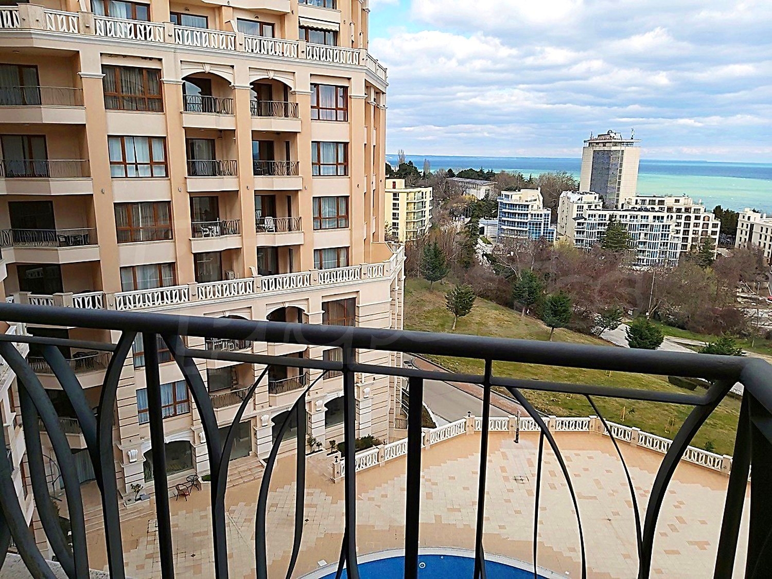 balcony, outside, view from balcony, sea