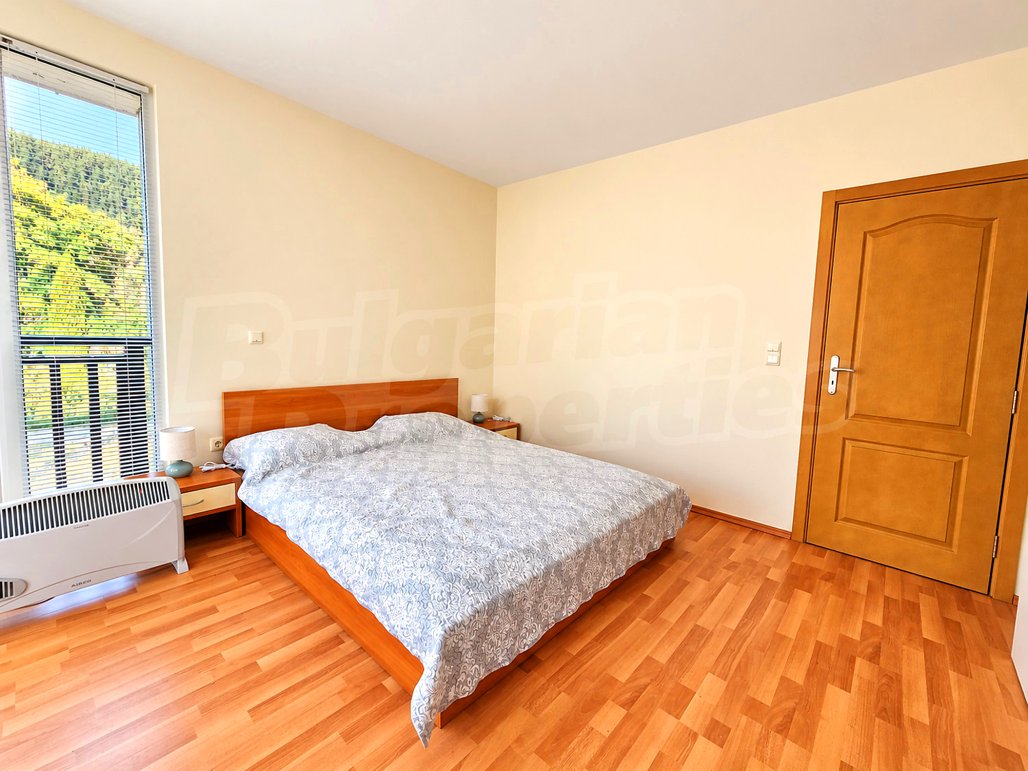 inside, bedroom, furnished, view from balcony