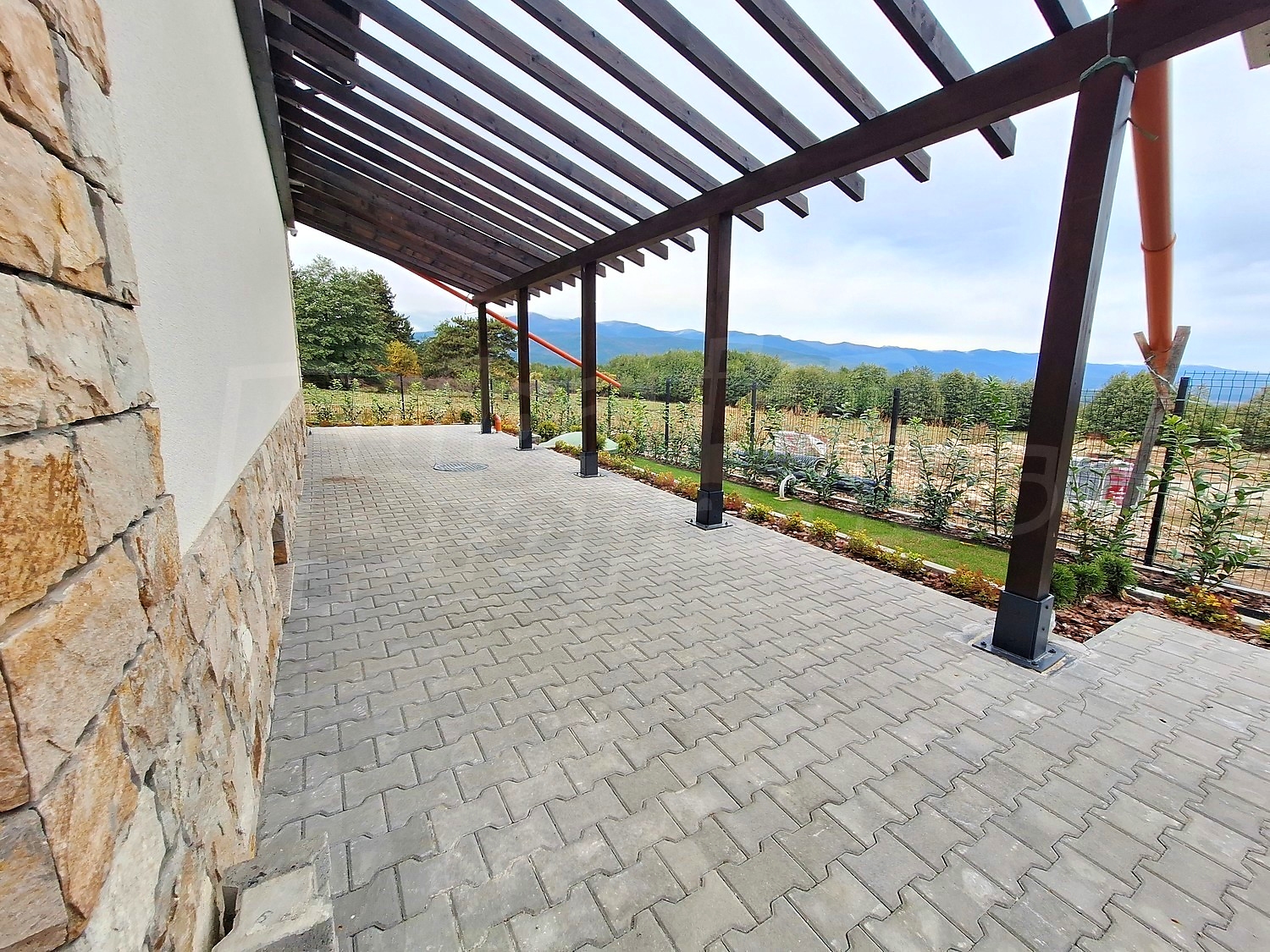 outside, view from balcony, mountain, garden
