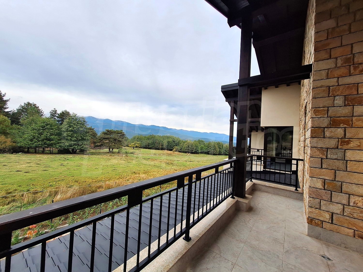 outside, view from balcony, mountain, green area