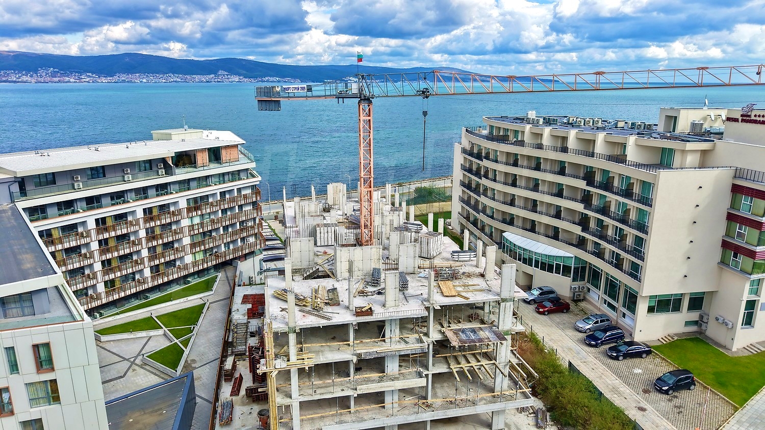 outside, facade, sea, parking, view from balcony