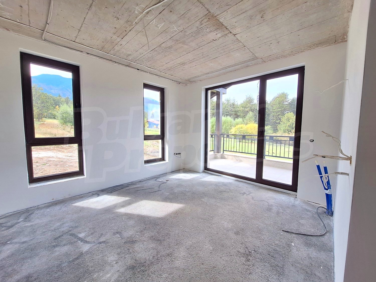 inside, balcony, view from balcony, mountain, unfurnished