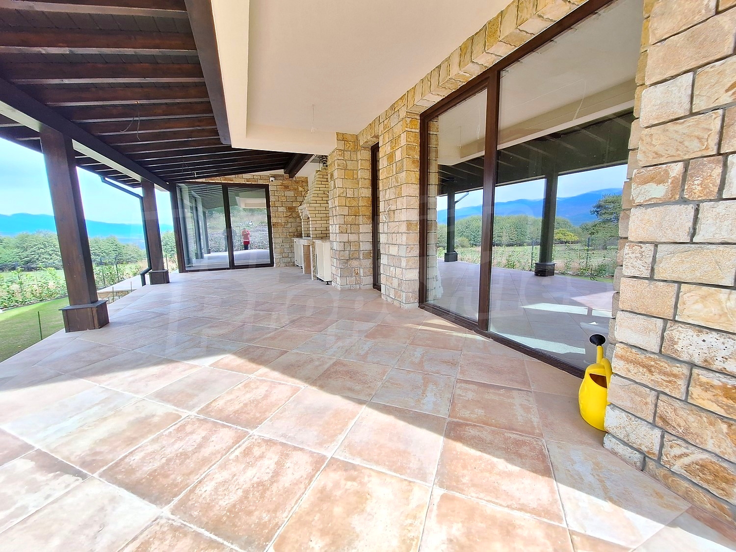 balcony, outside, view from balcony, green area, mountain