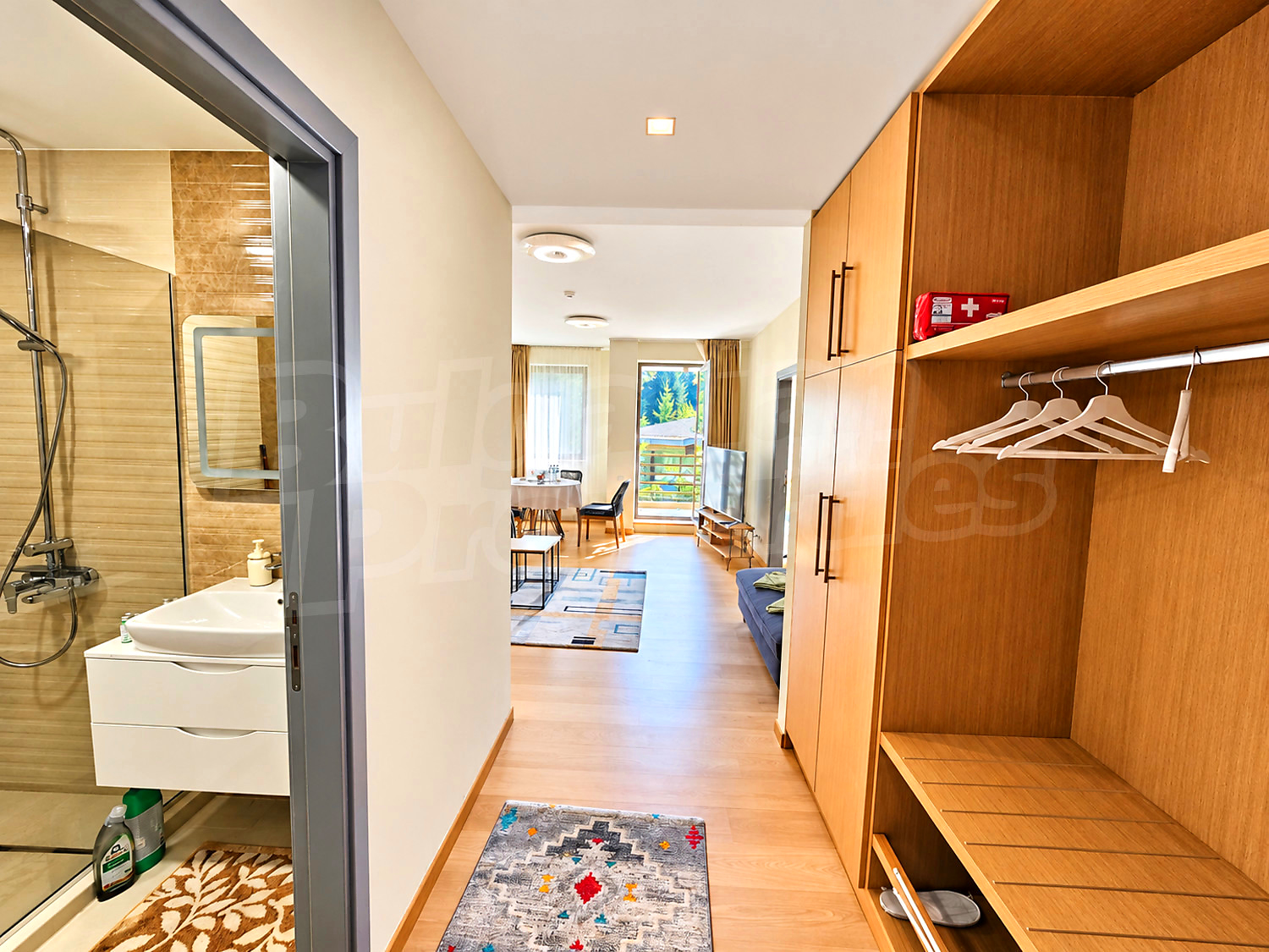 inside, hallway, bathroom, furnished