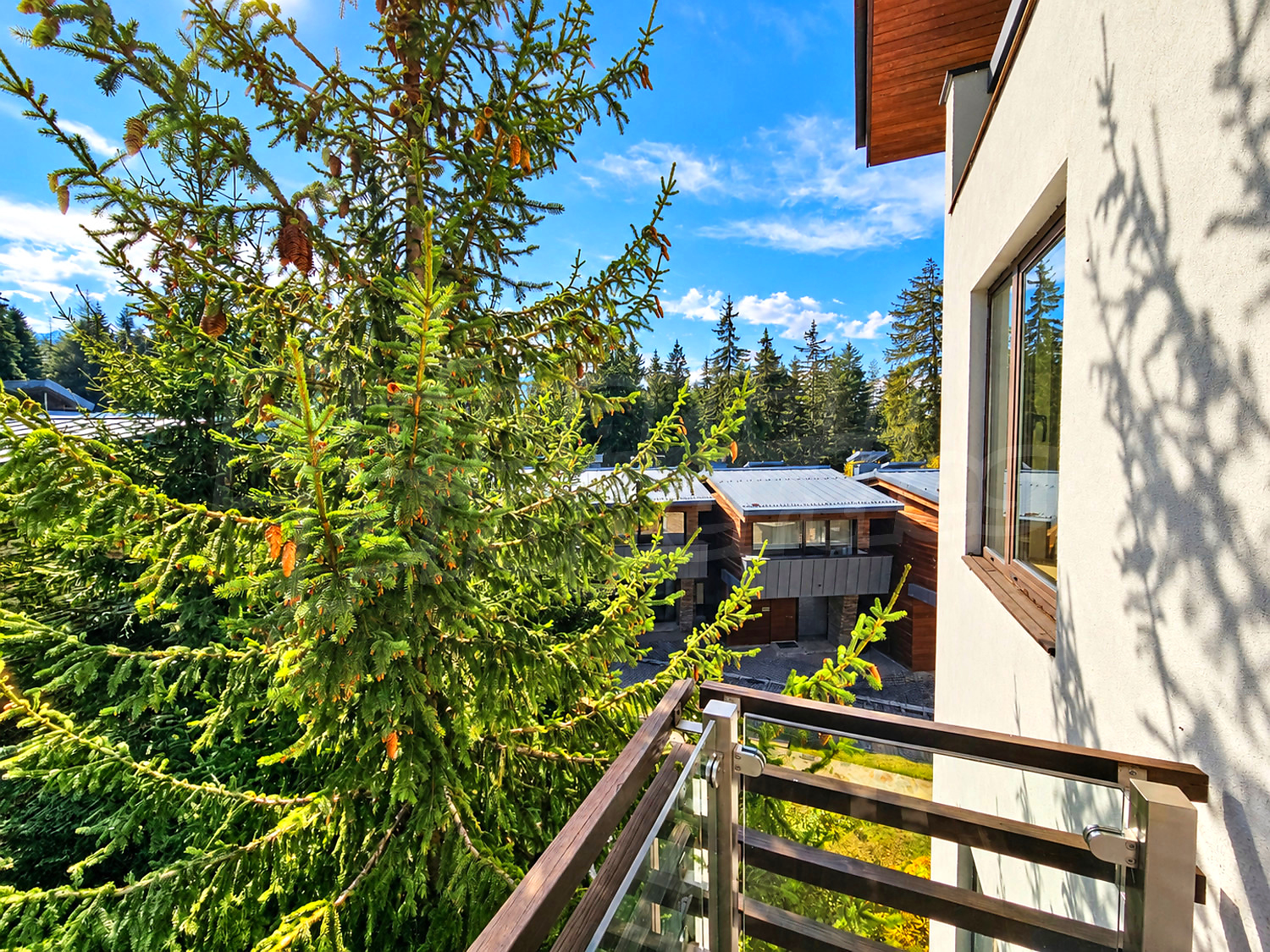 balcony, outside, view from balcony, green area