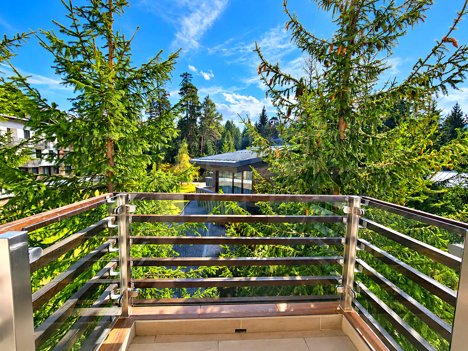 balcony, view from balcony, outside, green area