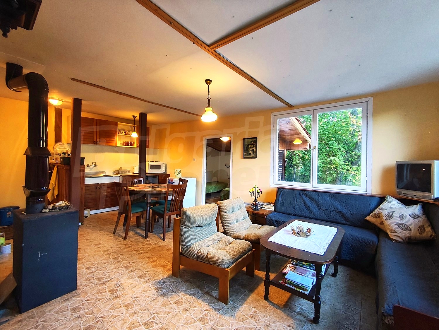 inside, living room, kitchen, furnished