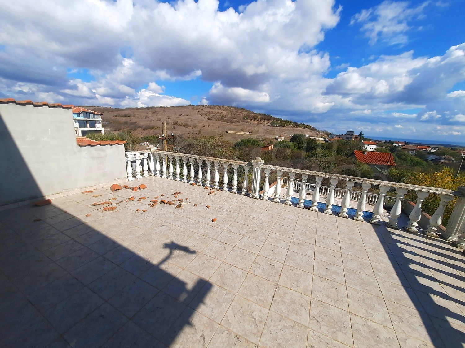 balcony, outside, view from balcony, mountain