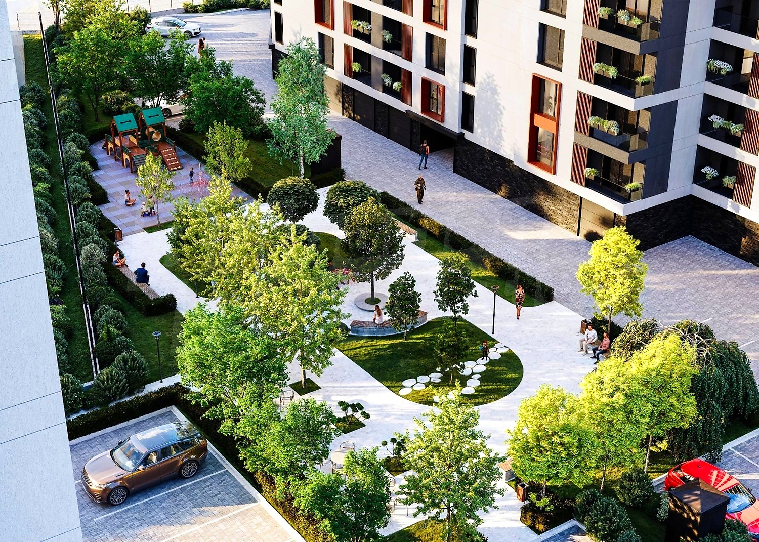outside, garden, green area, facade, parking