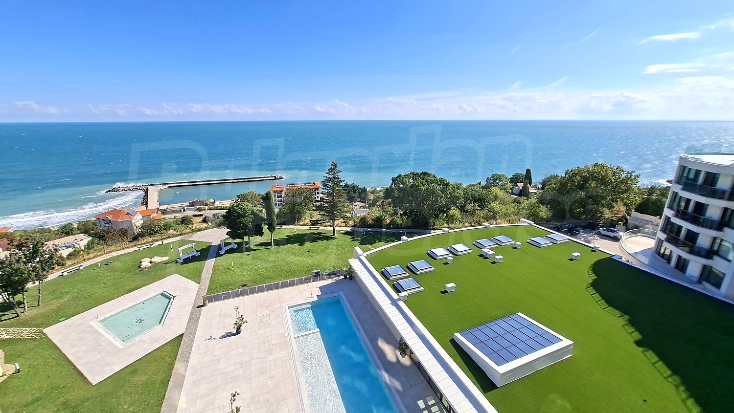 outside, pool, sea, green area, view from balcony