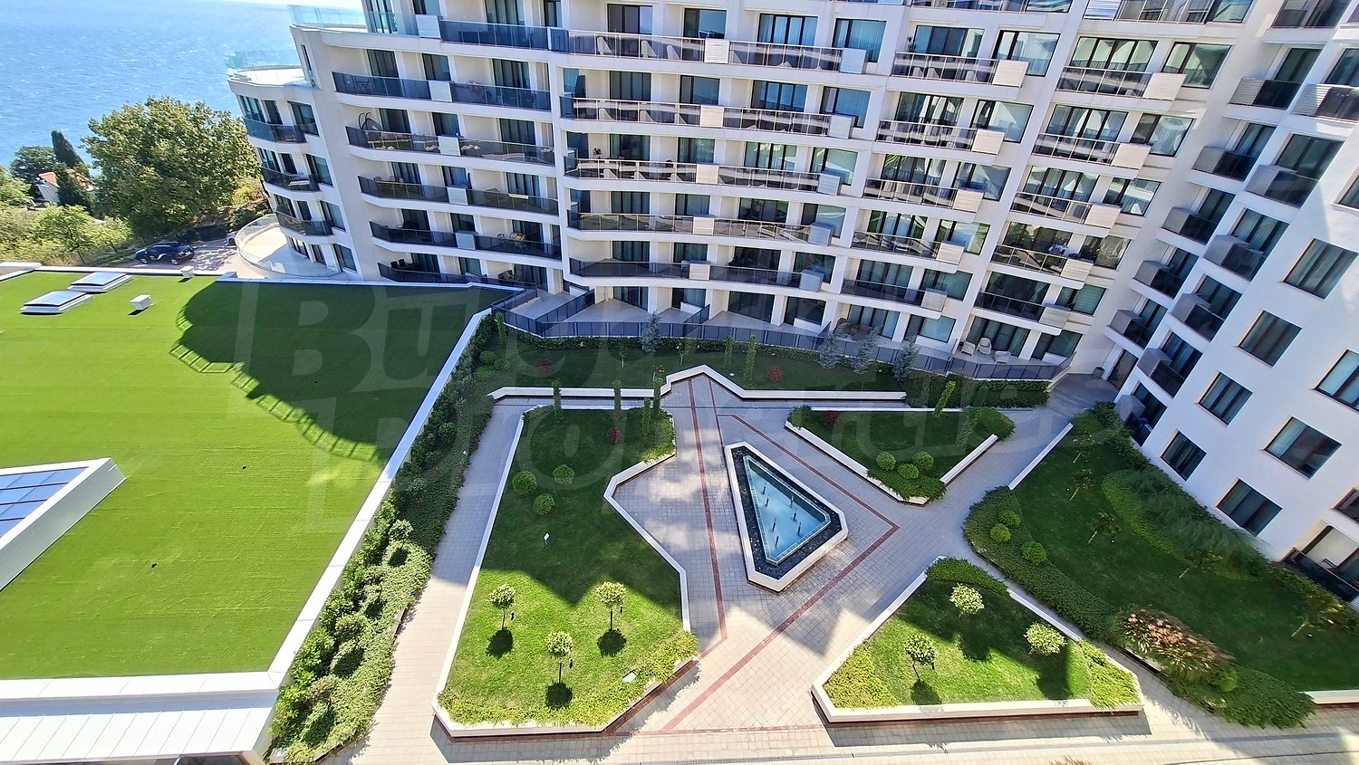 facade, garden, sea, view from balcony, green area