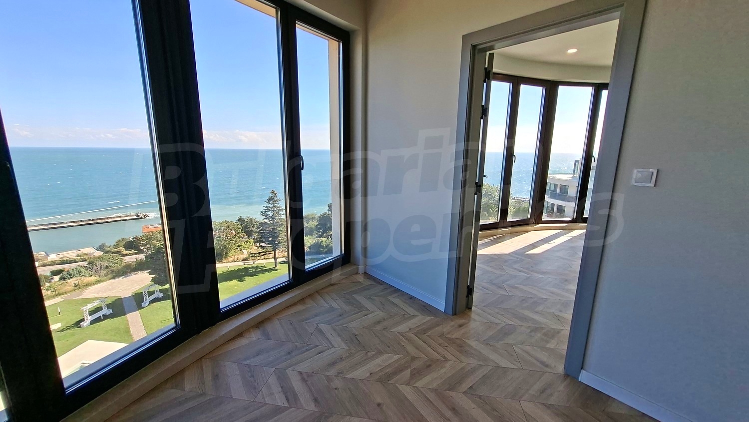 inside, view from balcony, sea