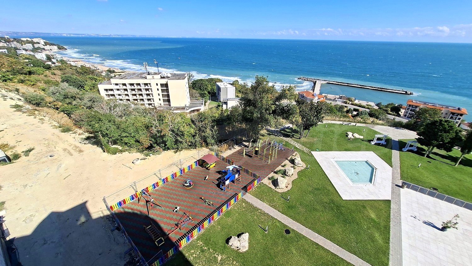 outside, sea, view from balcony, green area