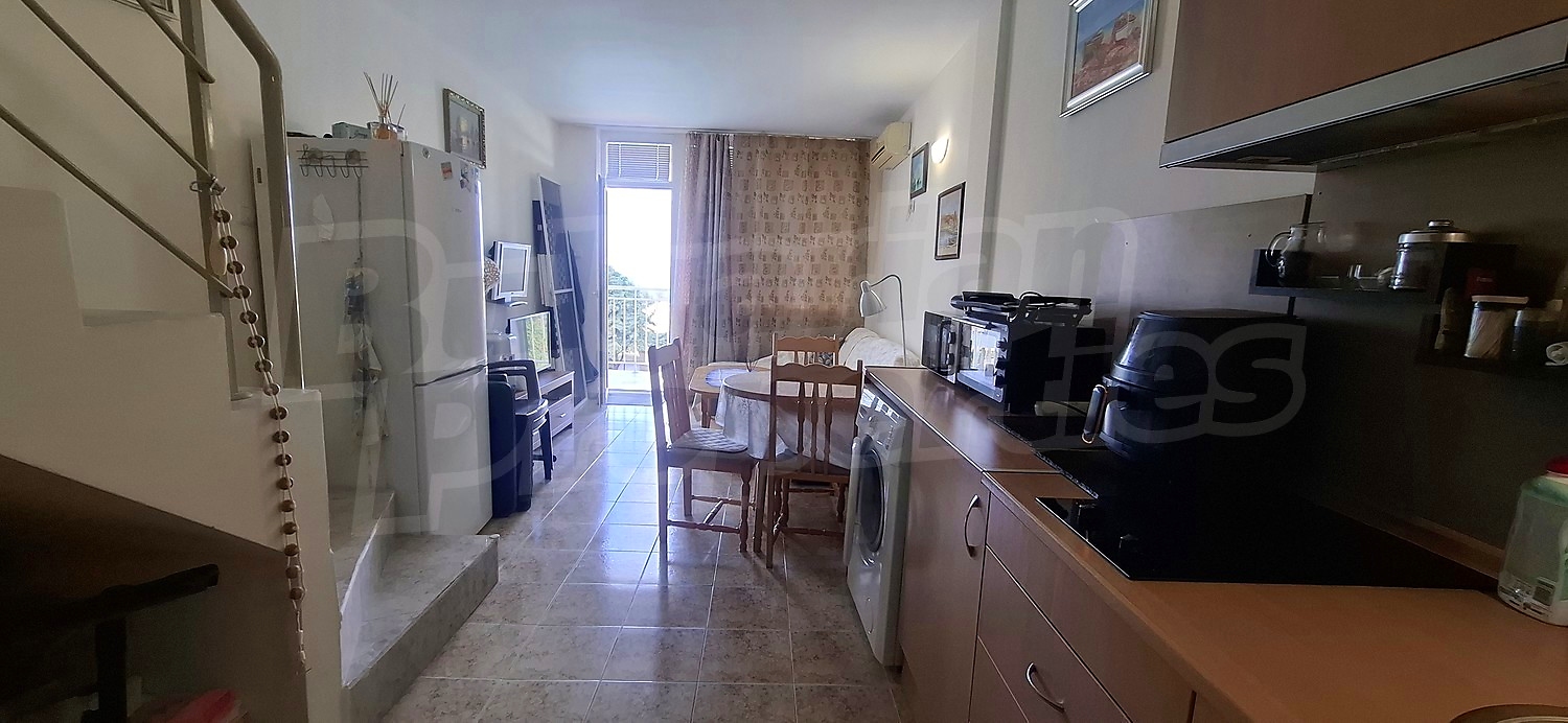 inside, kitchen, balcony, view from balcony, furnished
