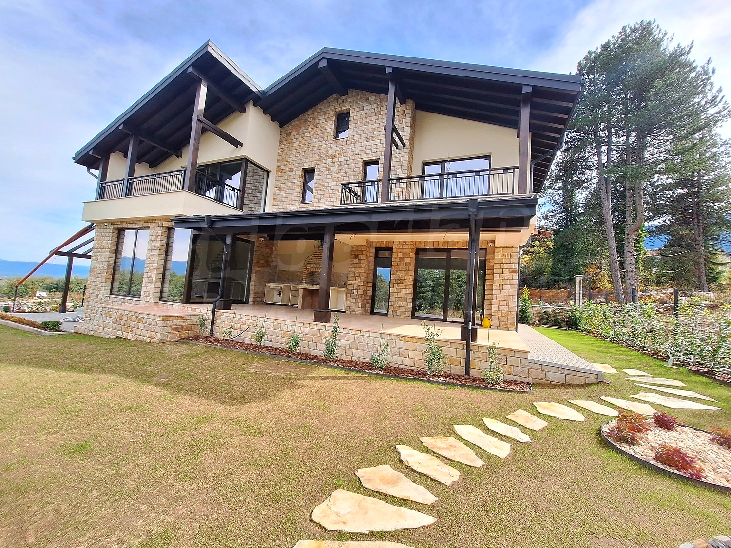balcony, view from balcony, mountain, green area