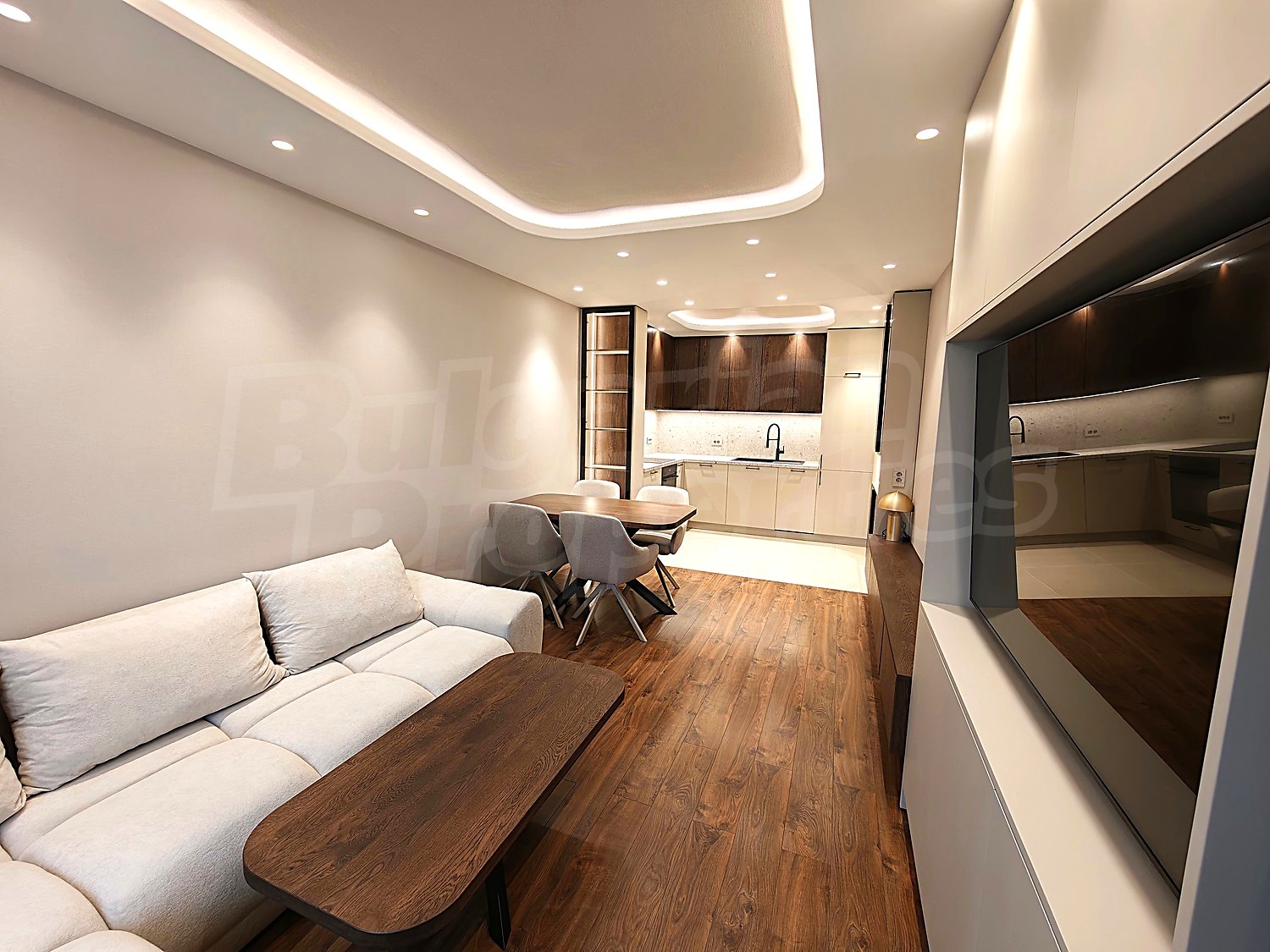 inside, living room, kitchen, furnished